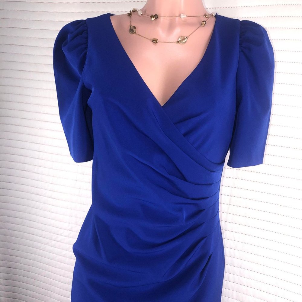 👗Adriana Papell  Womens Blues zippered pouf V Neck Maxi Formal Sheath dress 🌷 - Picture 4 of 16